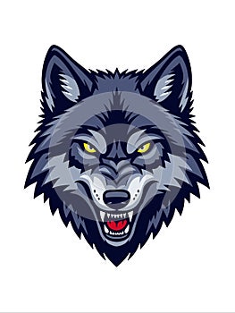 Fierce Gray Wolf Head Aggressive Animal Mascot Logo photo
