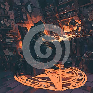 Mysterious Alchemist at Work in the Night