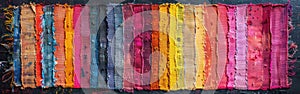 Vibrant Handcrafted Chindi Rag Vintage Runner - Top View of Reversible Textile Fabric with Colorful Texture photo