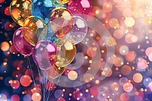 A Cluster of Colorful Balloons Against a Sparkling Bokeh Background photo