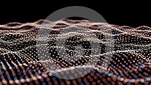 A mesmerizing digital landscape of glowing dots forming waves on a black background