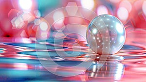 Iridescent Sphere Floating on a Multicolored Surface, generative ai