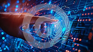 Touchscreen Interaction with Futuristic Digital Interface, Generative AI