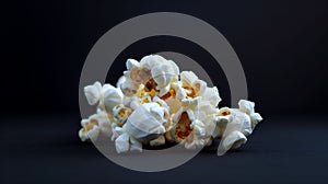 Popcorn on a black background. Close-up. Selective focus.
