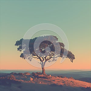 Majestic Tree on Hilltop Sunset