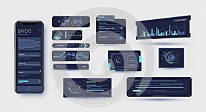 Futuristic UI UX Design Elements and Data Visualization Kit