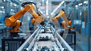 High-Tech Robotics Assembling Components in Manufacturing Facility