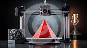 3d printer making red pyramid