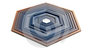 layered hexagonal structure with golden accents