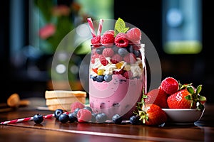 red berries smoothie in glass
