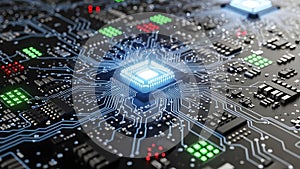 Close-up view of a central processor on a circuit board