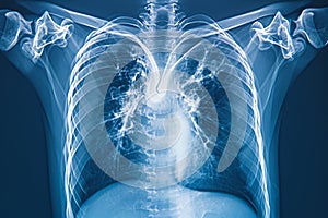 Detailed X-Ray Image of Human Thorax Revealing Lung Structure photo