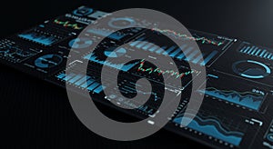 The image showcases a digital dashboard displaying various data visualizations,