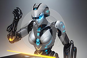 futuristic cyborg operating a digital platform generated by ai photo
