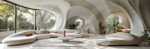 Modern organic architecture with curvilinear forms and natural light in a luxurious living room photo