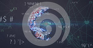 This image showcases a global digital interface technology and networking concept, with a globe and