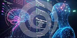 Futuristic visualization of machine learning brain activity photo