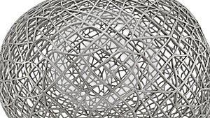 Abstract Metallic Wireframe Sphere with Complex Interwoven Pattern