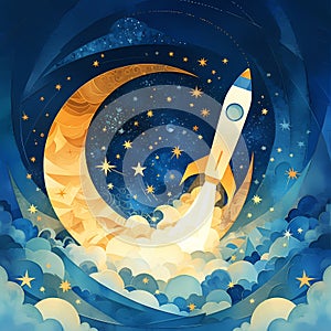 Vibrant Rocket Launch on Paper