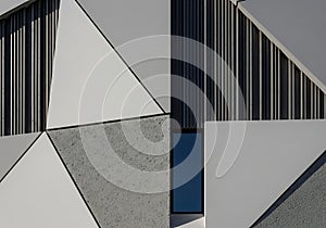Abstract architecture background, modern geometric building facade, triangular panels and window