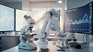 Advanced Lab Setup with Microscope and Robotic Arm