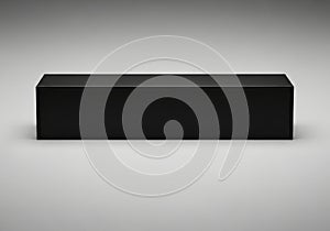 A sleek black rectangular box with a smooth surface and subtle reflections