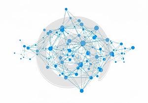 Complex network visualization depicting interconnected nodes and pathways