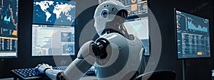 Advanced AI Robot in a High-Tech Control Room