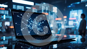 Digital Network Visualization on a Futuristic Laptop