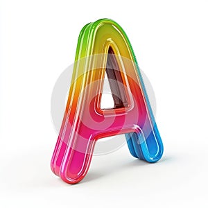 Rainbow Glossy Letter A, 3D Render, Vibrant Colors photo