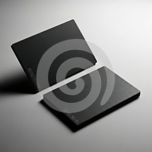 The image showcases two black rectangular objects with a textured surface, placed side by side on a gray background. The objects