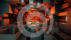 This image showcases a very large room filled with numerous square shapes., Modern digital abstract 3D background. Can be used in