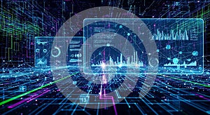 Futuristic data visualization dashboard interface