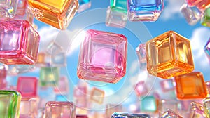 Colorful floating geometric cubes in sky