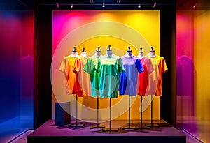 Vibrant Mannequin Display with Colorful T-Shirts for Fashion Retailers photo
