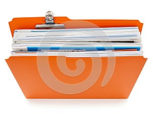Organized documents in orange folder