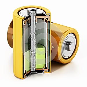 Image showing cross-section of an alcaline battery. 3D illustration