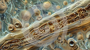 An image showing a crosssection of a nematode revealing the intricate network of within its body. .