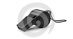 black plastic whistle with lanyard on white