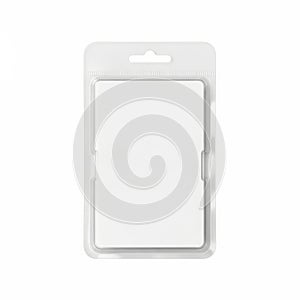 Clear plastic packaging for a rectangular object with a handle on top