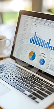Close-up of Laptop Displaying Data Charts