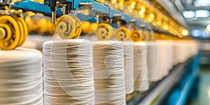 Textile Production Line with Spools of Thread