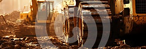 Close-up of Yellow Bulldozers in Muddy Environment photo