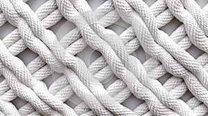 Image shows close-up view of white rope, which is wound around itself in various ways. It appears to be made up of