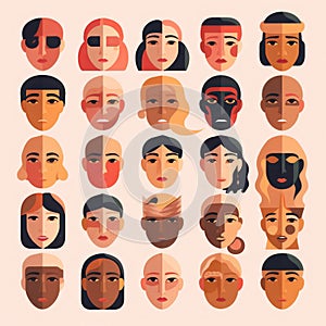 The image shows a collection of character faces.