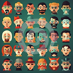 The image shows a collection of character faces.