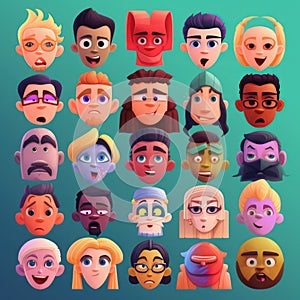 The image shows a collection of character faces.