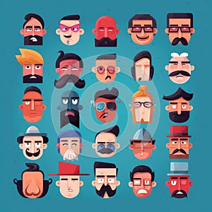 The image shows a collection of character faces.