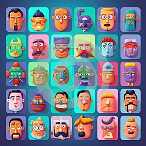 The image shows a collection of character faces.