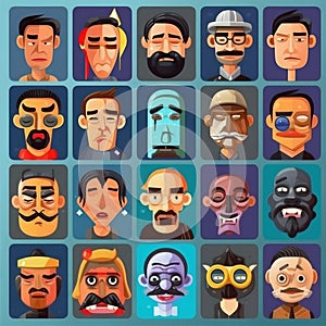 The image shows a collection of character faces.